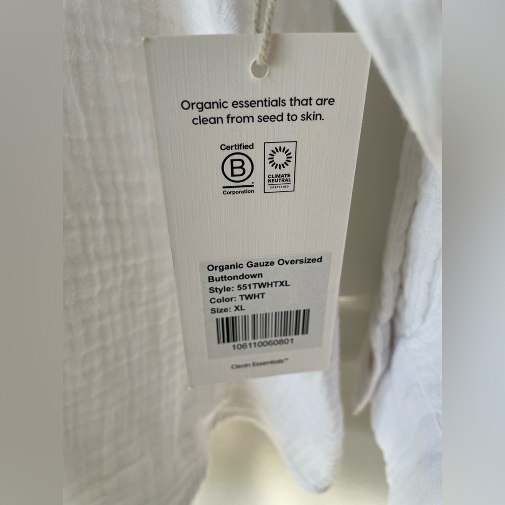 MATE The Label 100% Organic Cotton Gauze Button Down Shirt White Size XL NWT - Picture 3 of 7